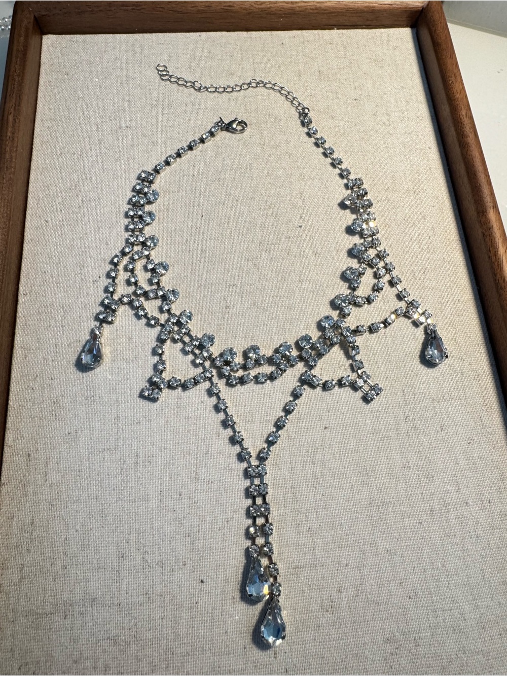 Crystal Teardrop Statement Necklace - Silver